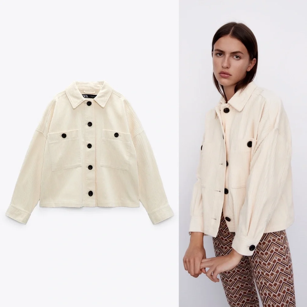 SOLD Zara Short Corduroy Overshirt, S, Oversized Cropped Jacket Shacket - Picture 1 of 12